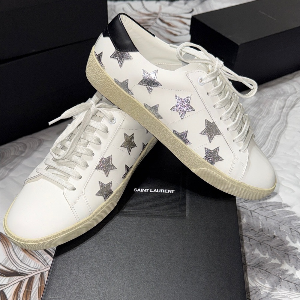 Saint Laurent White Sneakers with Silver Stars